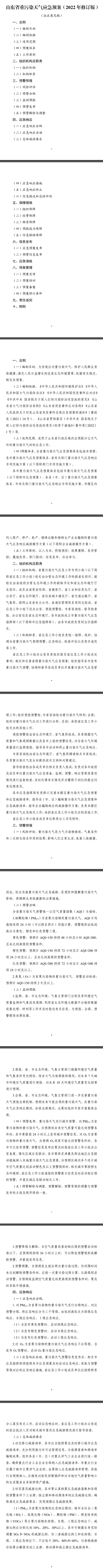 关于公开征求《山东省重污染天气应急预案（2022年修订版）（征求意见稿）》修改意见建议的函