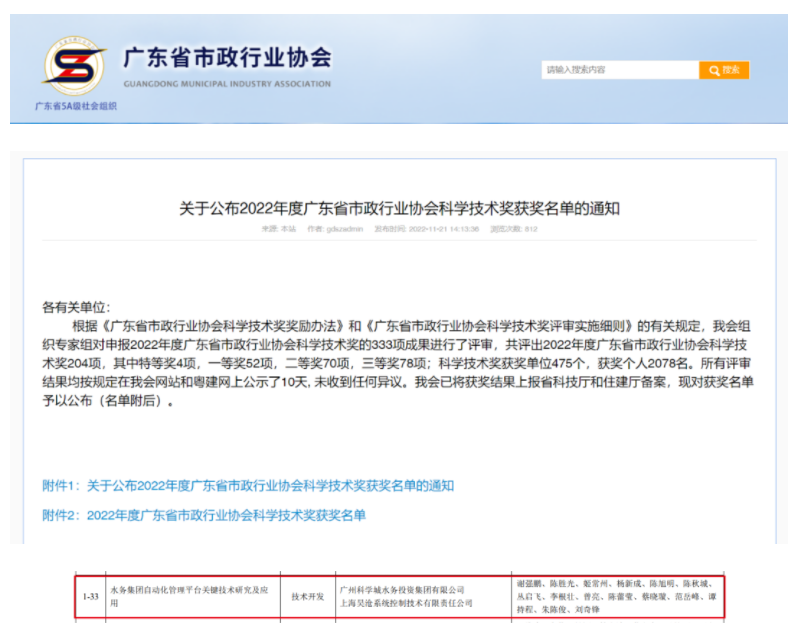 喜报 | 上海昊沧喜获广东省市政行业协会科学技术奖一等奖