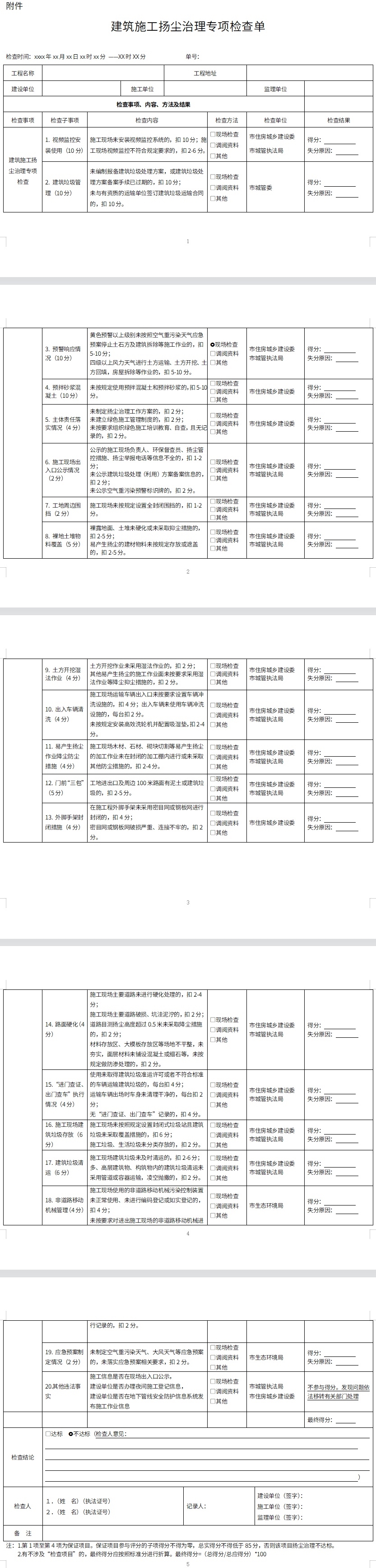 附专项检查单|《北京市建设工程扬尘治理市级联合现场检查实施方案》印发