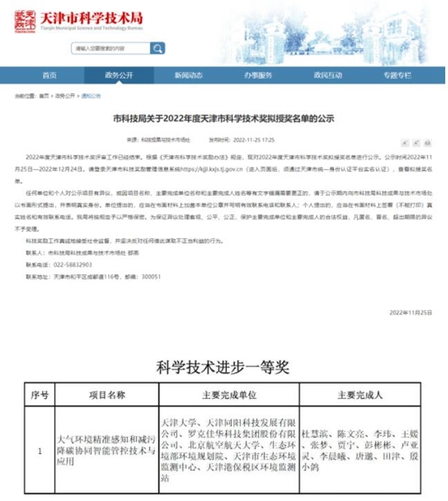 同阳科技荣获天津市科学技术进步一等奖