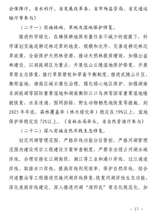 《湖南省深入打好长江保护修复攻坚战实施方案》印发