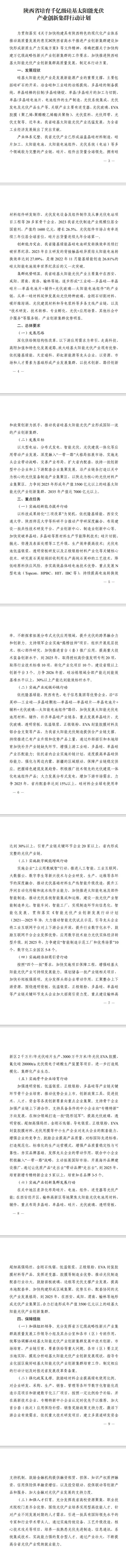 《陕西省培育千亿级硅基太阳能光伏产业创新集群行动计划》发布